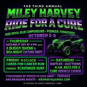 miley harvey ride for a cure ride royal blue cancer benefit pioneer tennessee tackett creek krx mafia